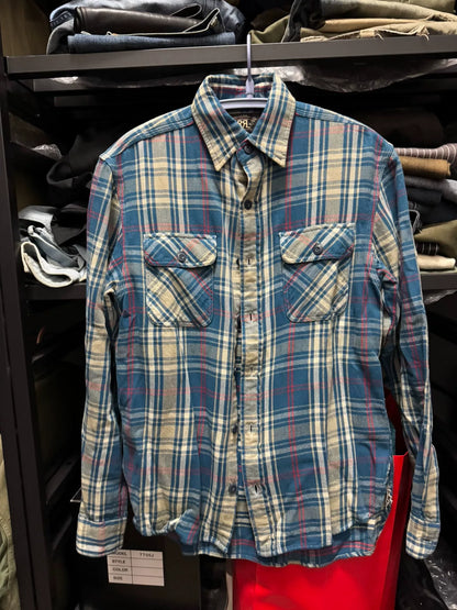 blue plaid long sleeve shirt