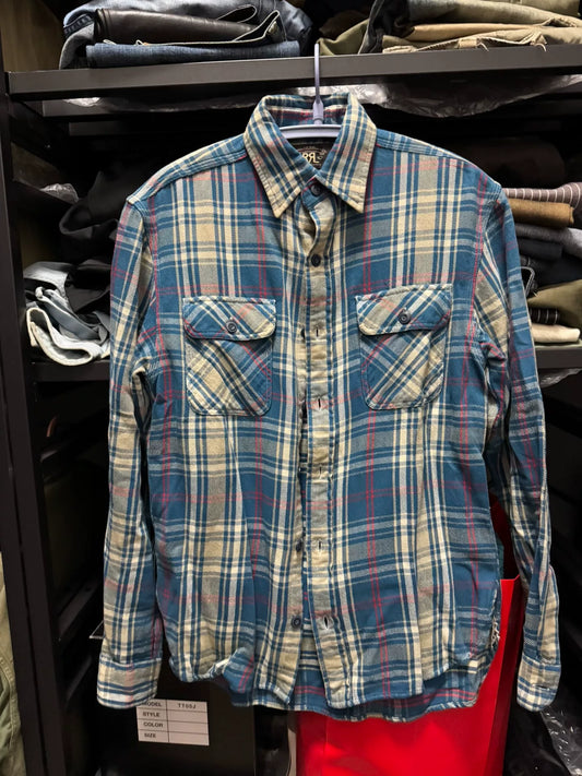 blue plaid long sleeve shirt