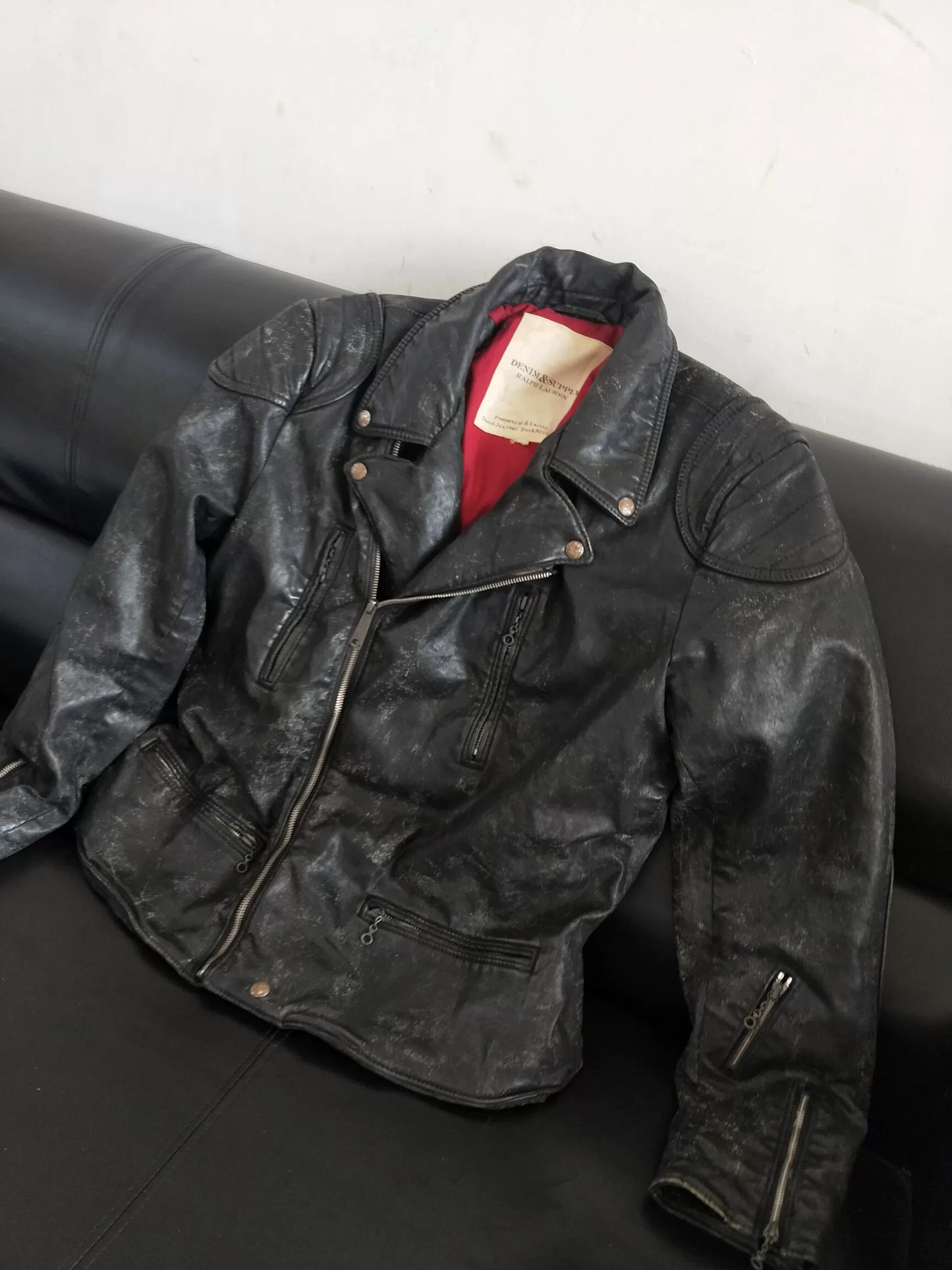 Ralph Lauren Distressed Waxed Canvas Biker Jacket