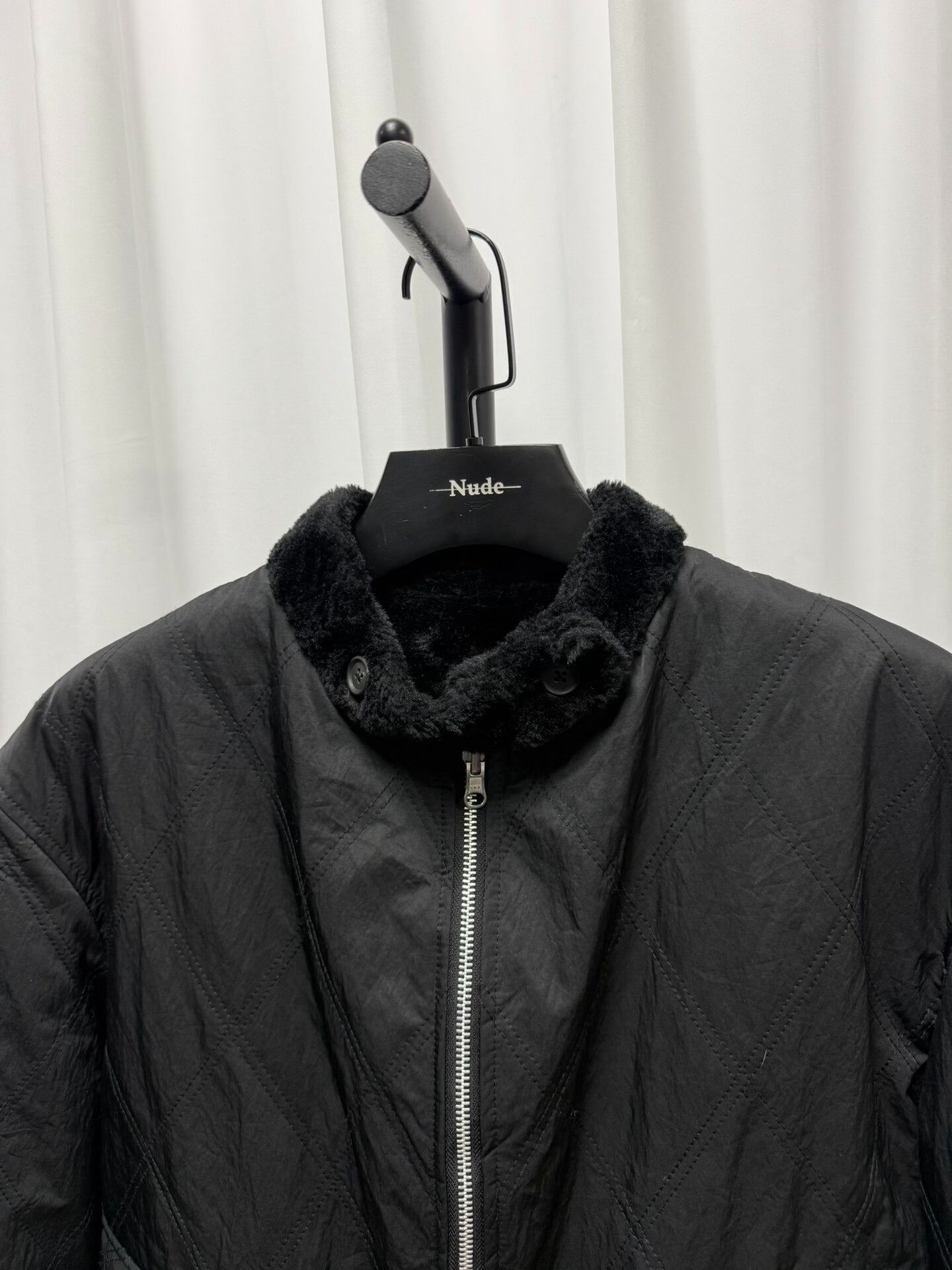 black faux fur jacket by yohji yamamoto