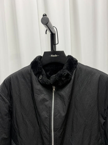 black faux fur jacket by yohji yamamoto