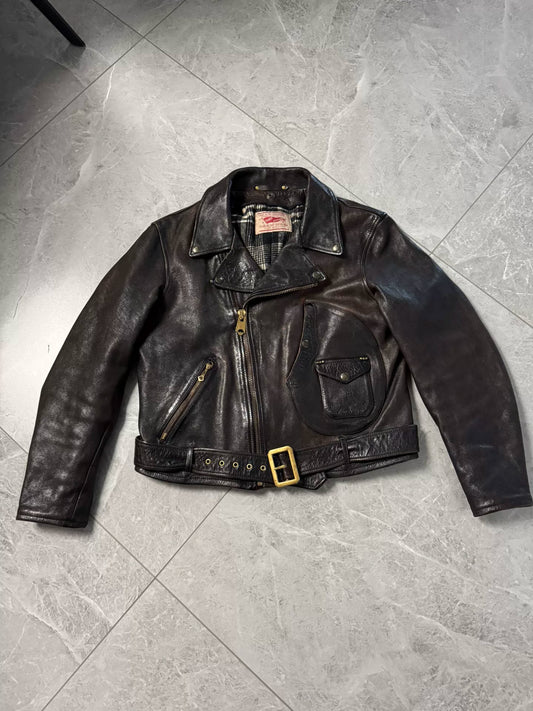 vintage brown leather biker jacket for winter