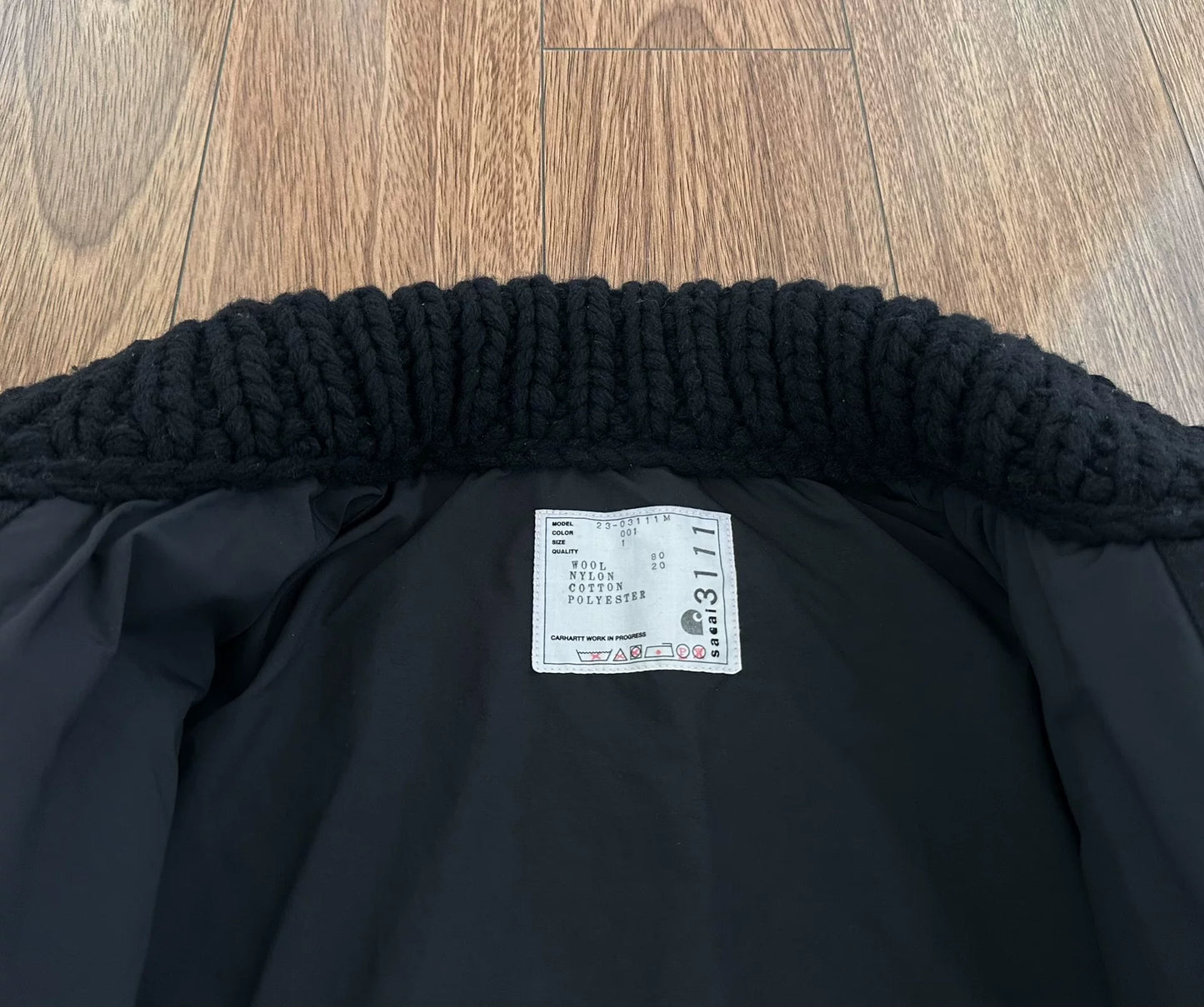 sacai x carhartt wool knit jacket