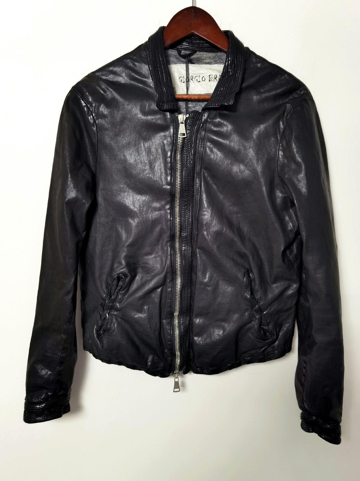 Giorgio Brato Slim Distressed Leather Jacket 48
