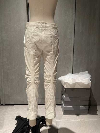 unique white pleated denim trousers