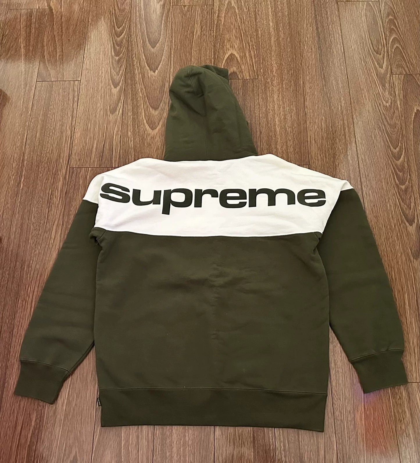 supreme blocked hooded sweatshirt in olive green