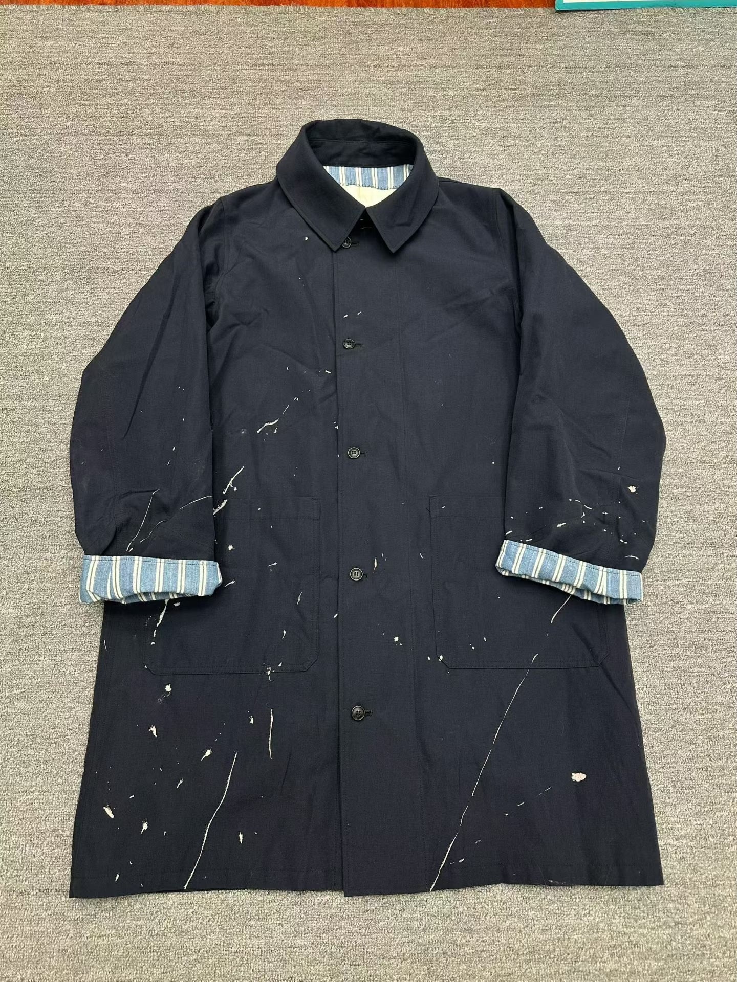 visvim 20AW Dark Blue Paint Splatter Coat