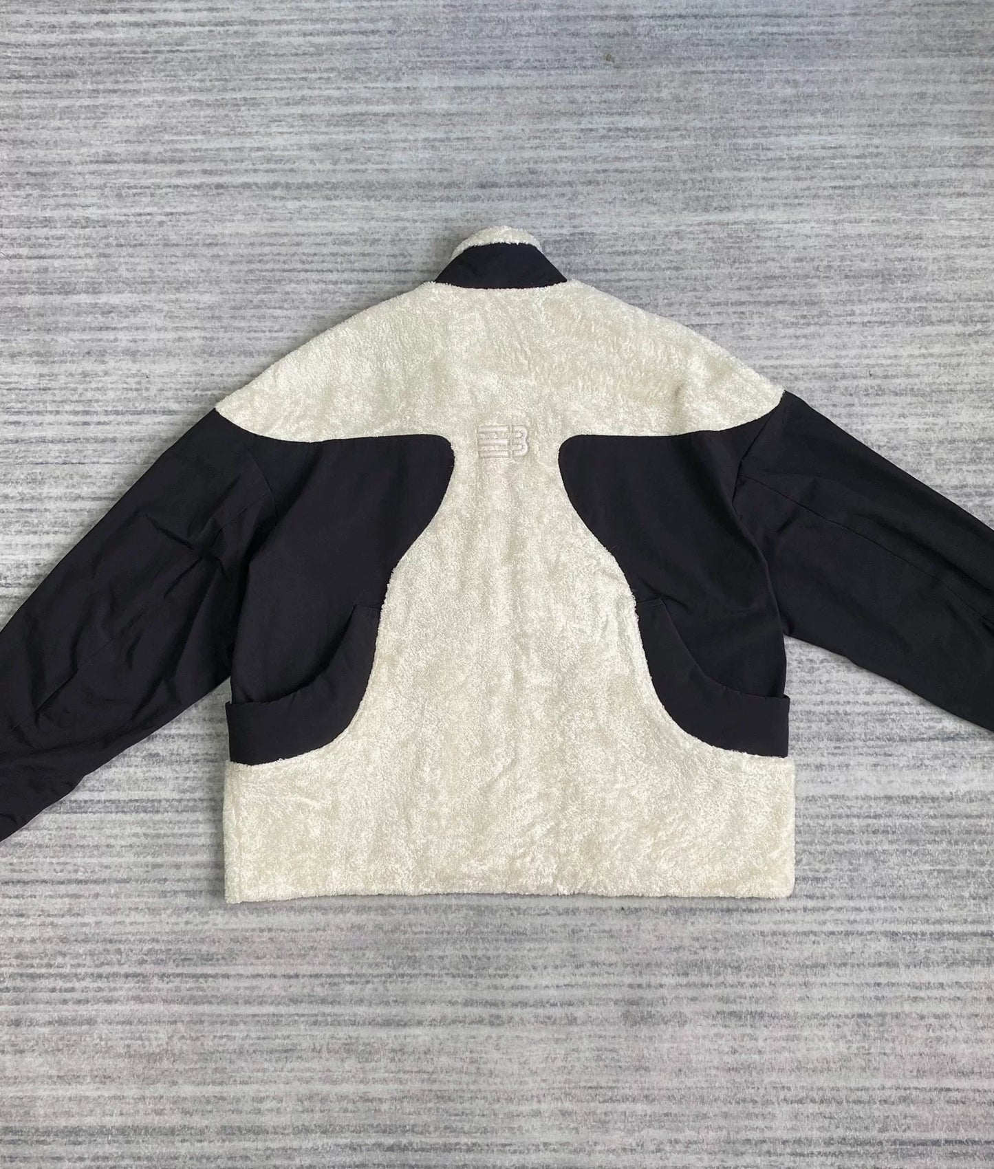 black and white fleece jacket with color blocking
