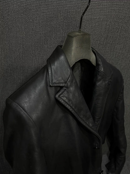 black leather suit coat with vampire style