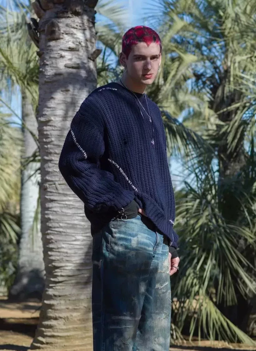 navy blue oversized crewneck sweater