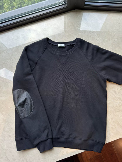 YSL Men's Patchwork Leather Crewneck Sweatshirt