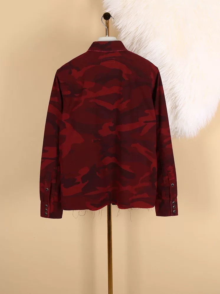 Saint Laurent Men's Red Camo Cotton Shirt
