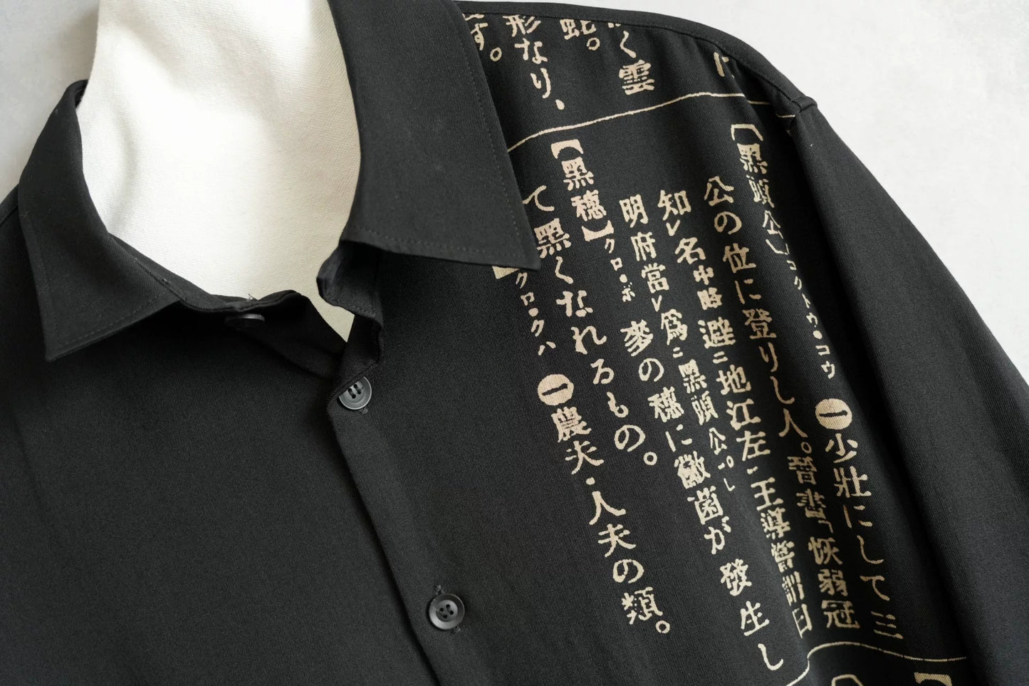 yohji yamamoto black wool shirt with graphics