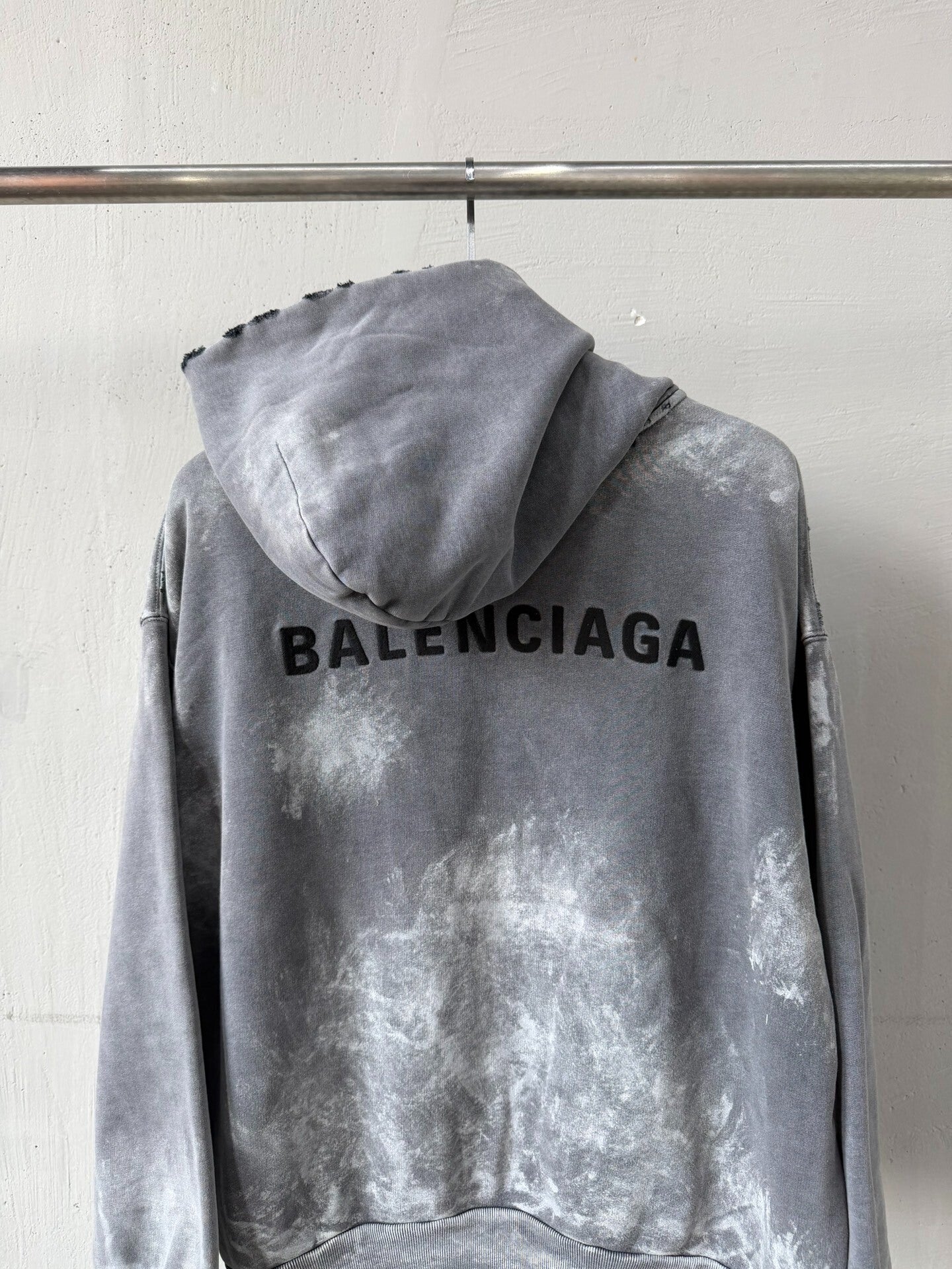 Balenciaga Gray Tie-Dye Logo Hoodie