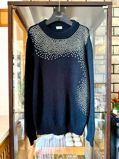 saint laurent black studded wool sweater