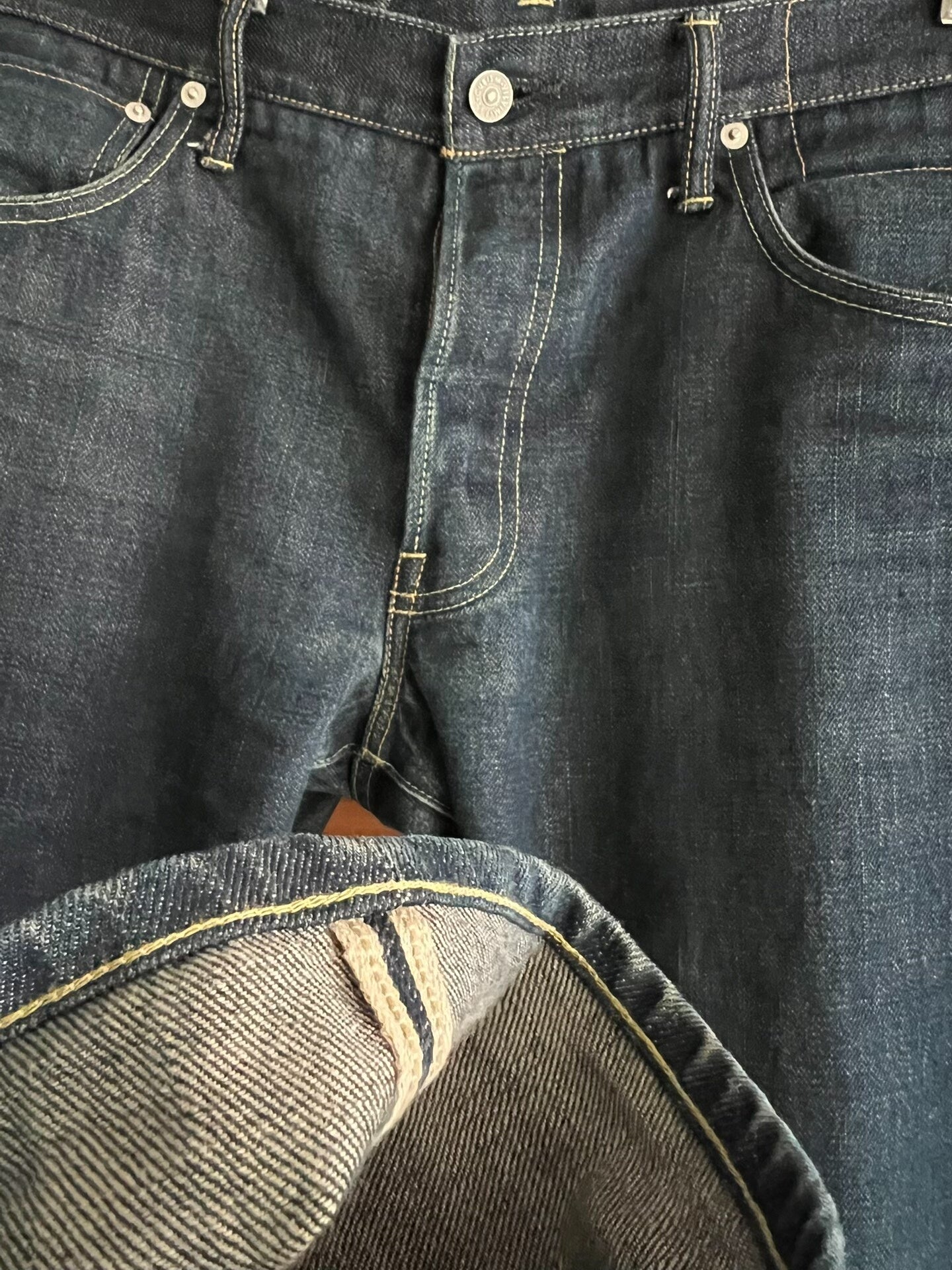 visvim red ear raw denim straight jeans