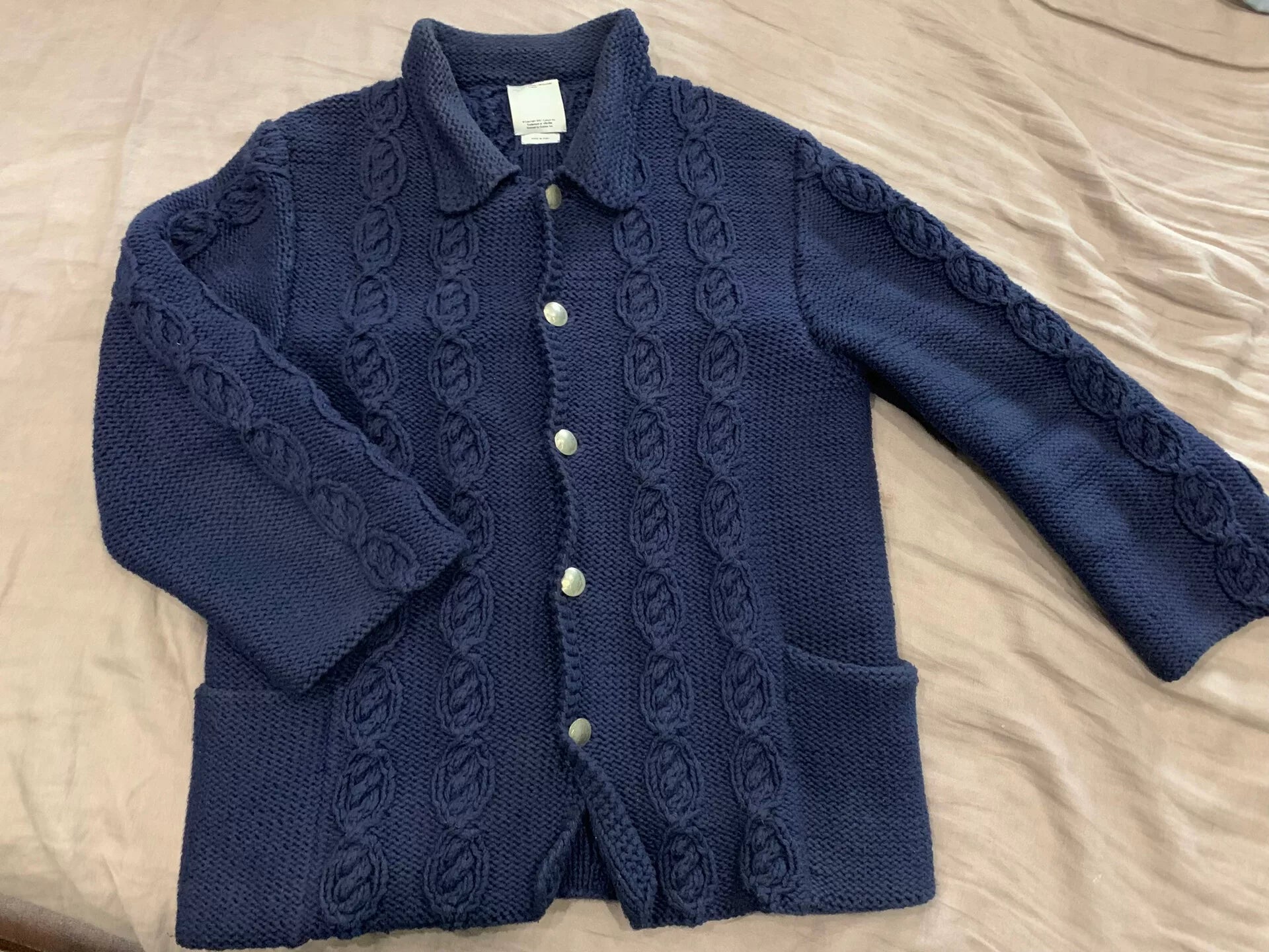 Visvim Navy Cable-Knit Cardigan