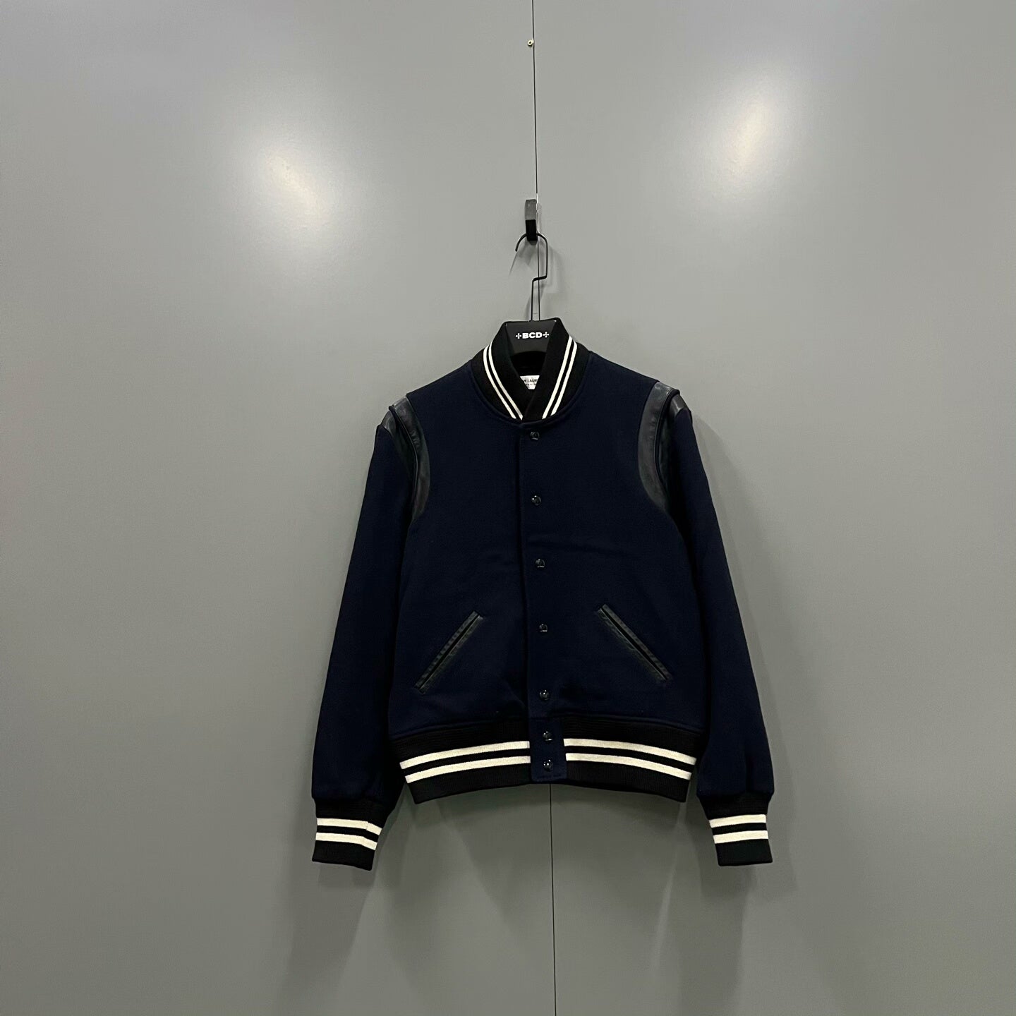 Saint Laurent Dark Blue Leather Sleeve Jacket