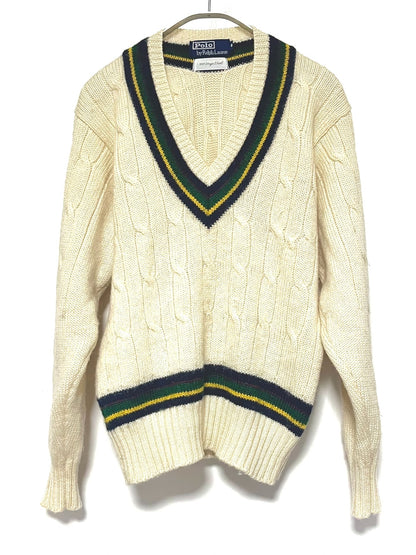 Polo Ralph Lauren Cream Striped V-neck Sweater