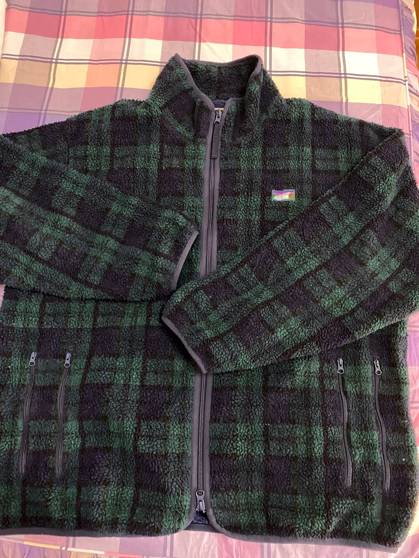 plaid fleece jacket with zip front