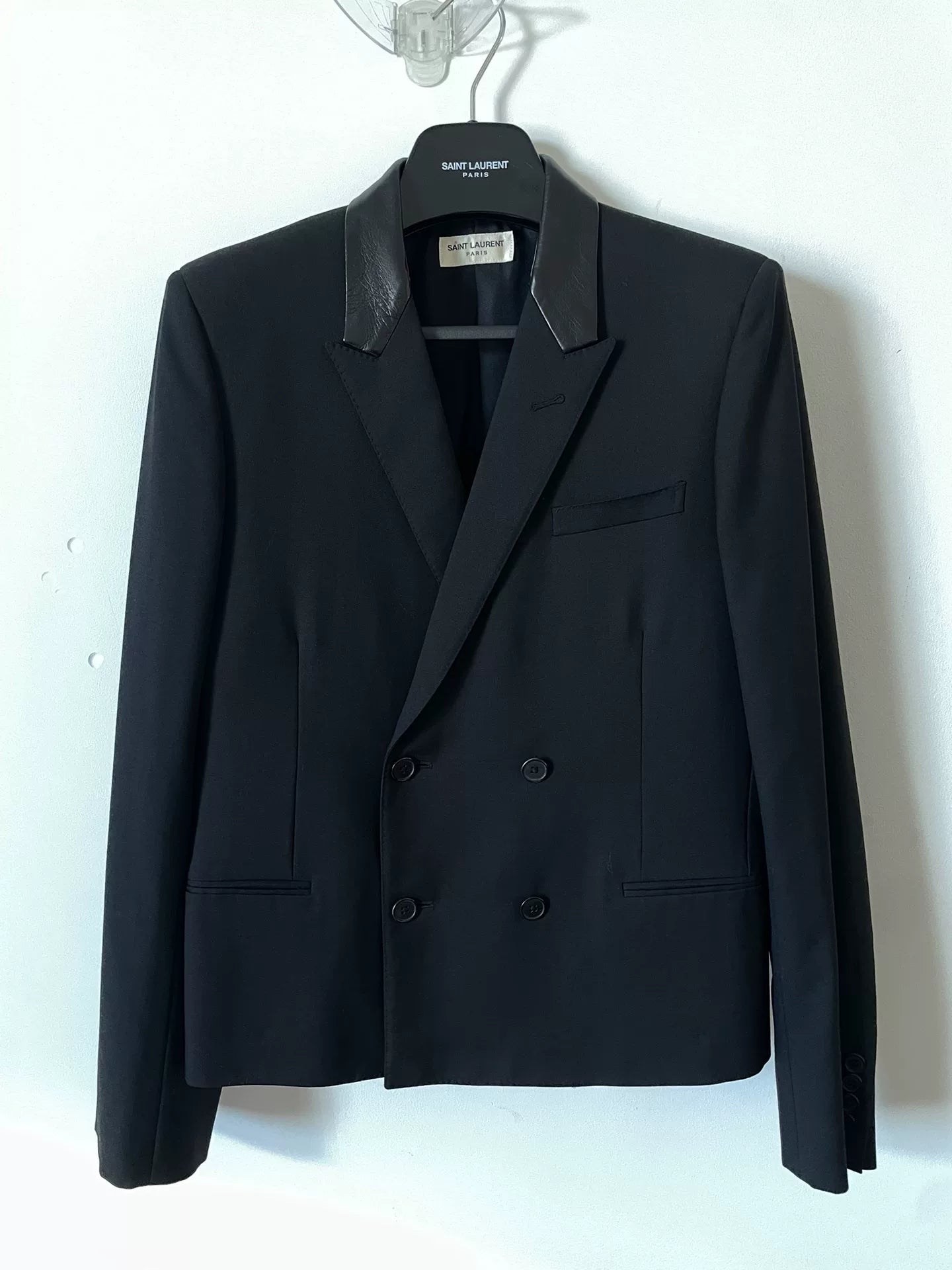 Saint Laurent Black Leather Collar Double-Breasted Blazer