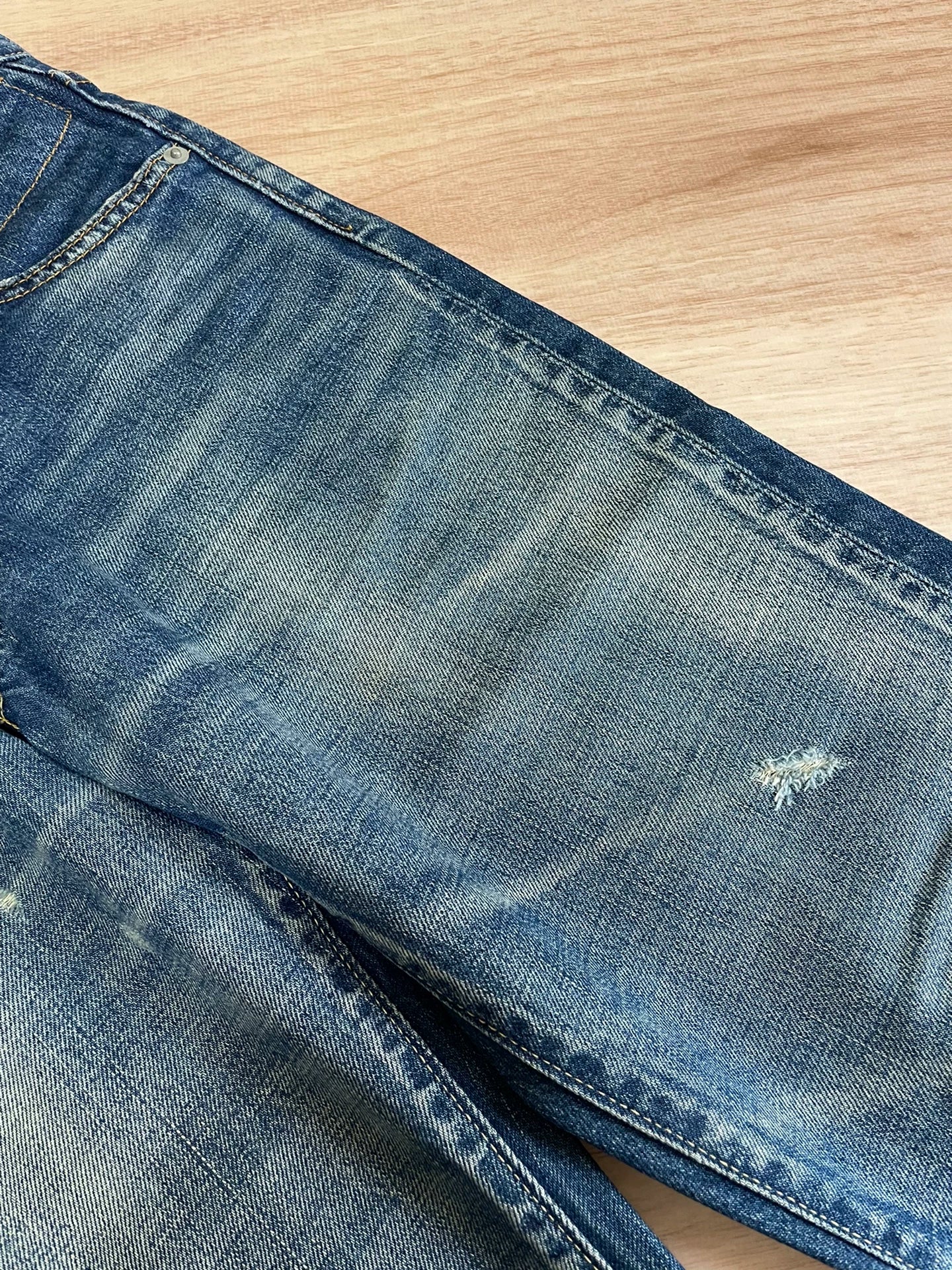 VISVIM SOCIAL SCULPTURE DAMAGED-5 Washed Distressed Jeans