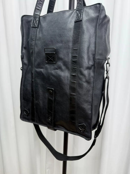y's black leather tote bag for men