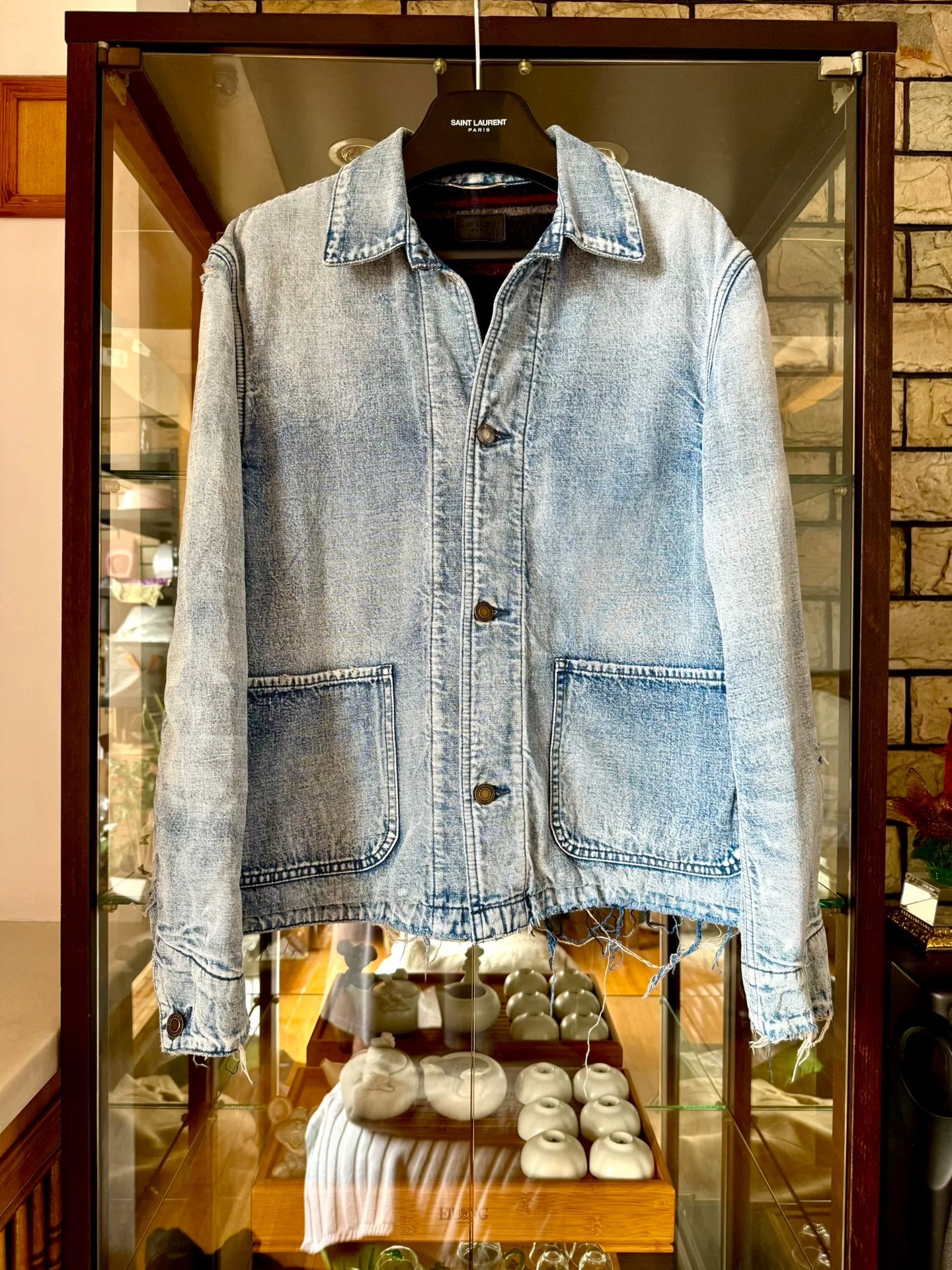 saint laurent denim jacket with frayed details