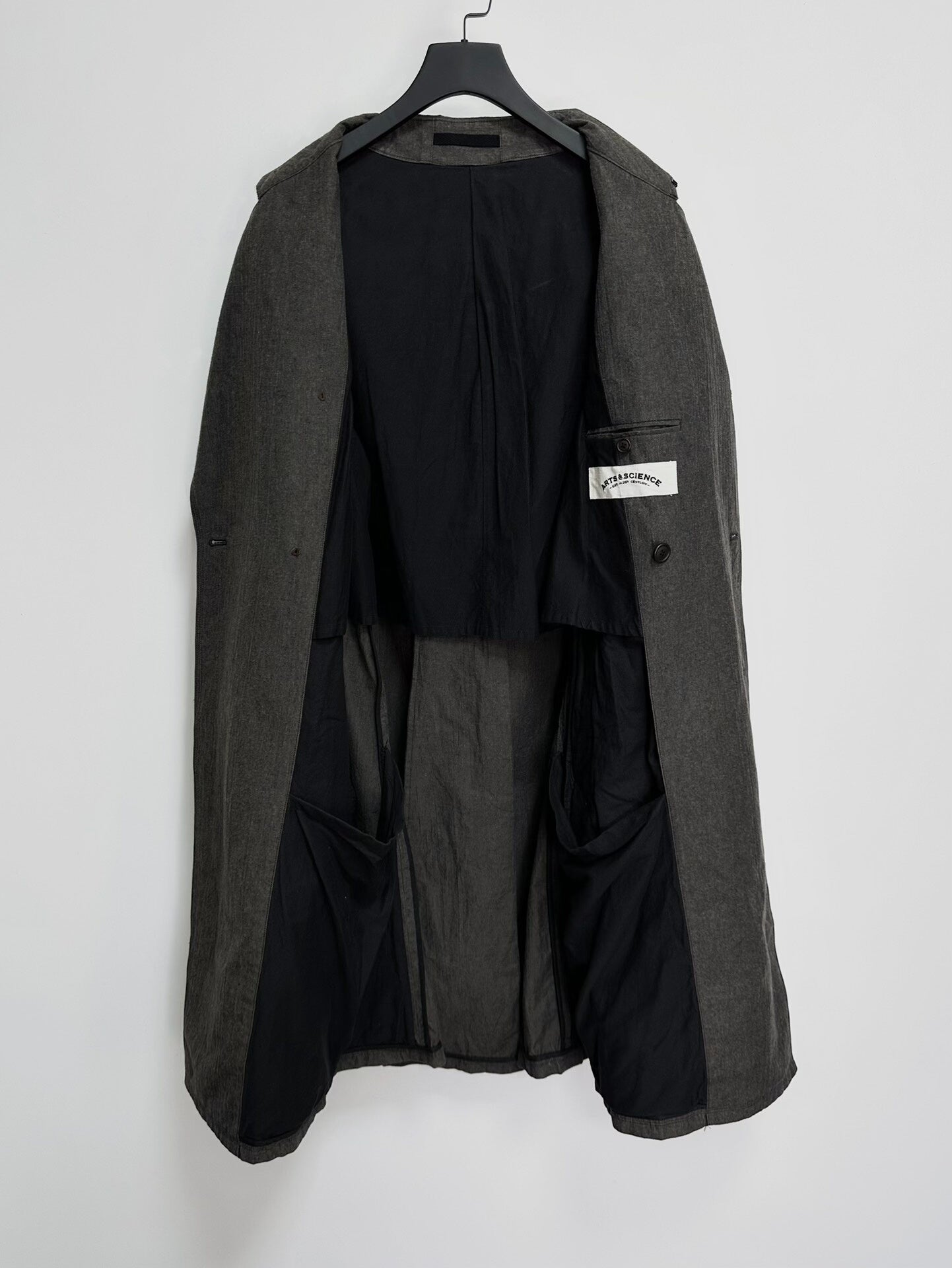 black cotton double-breasted coat