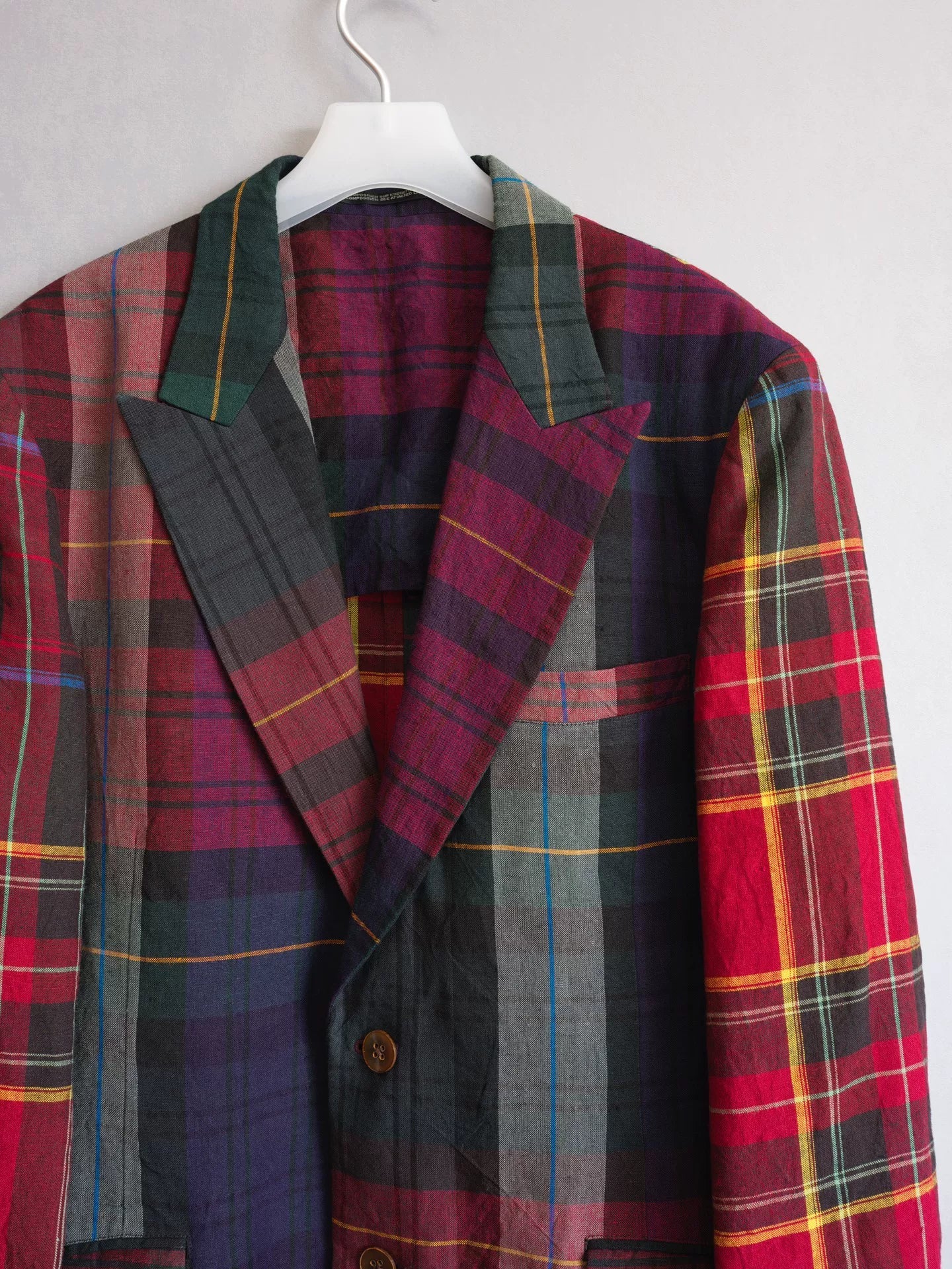 yohji yamamoto plaid jacket with leather details
