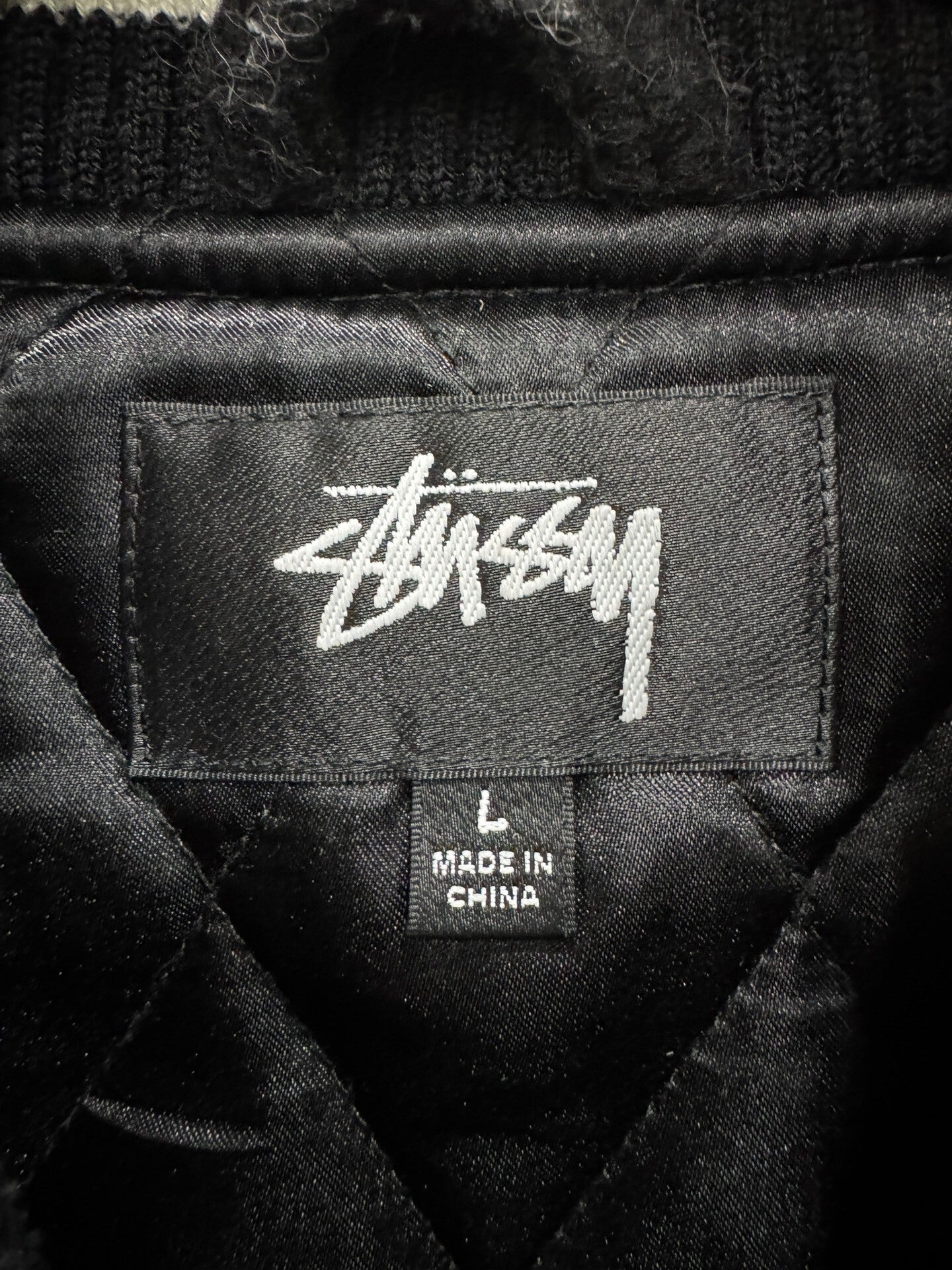 stussy wool embroidered bomber jacket size L