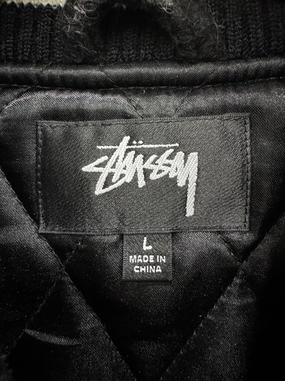 stussy wool embroidered bomber jacket size L