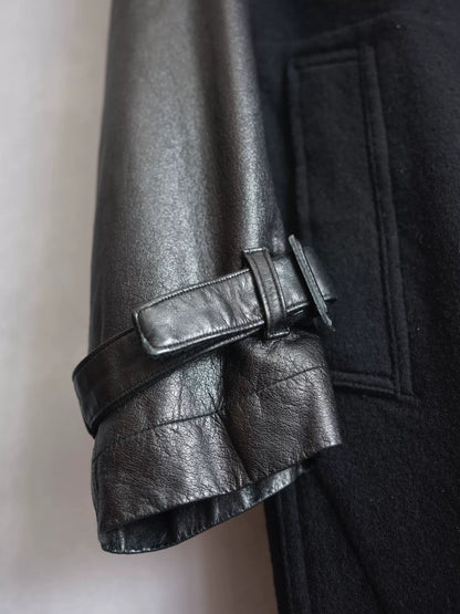 Yohji Yamamoto Wool Coat with Leather Sleeves
