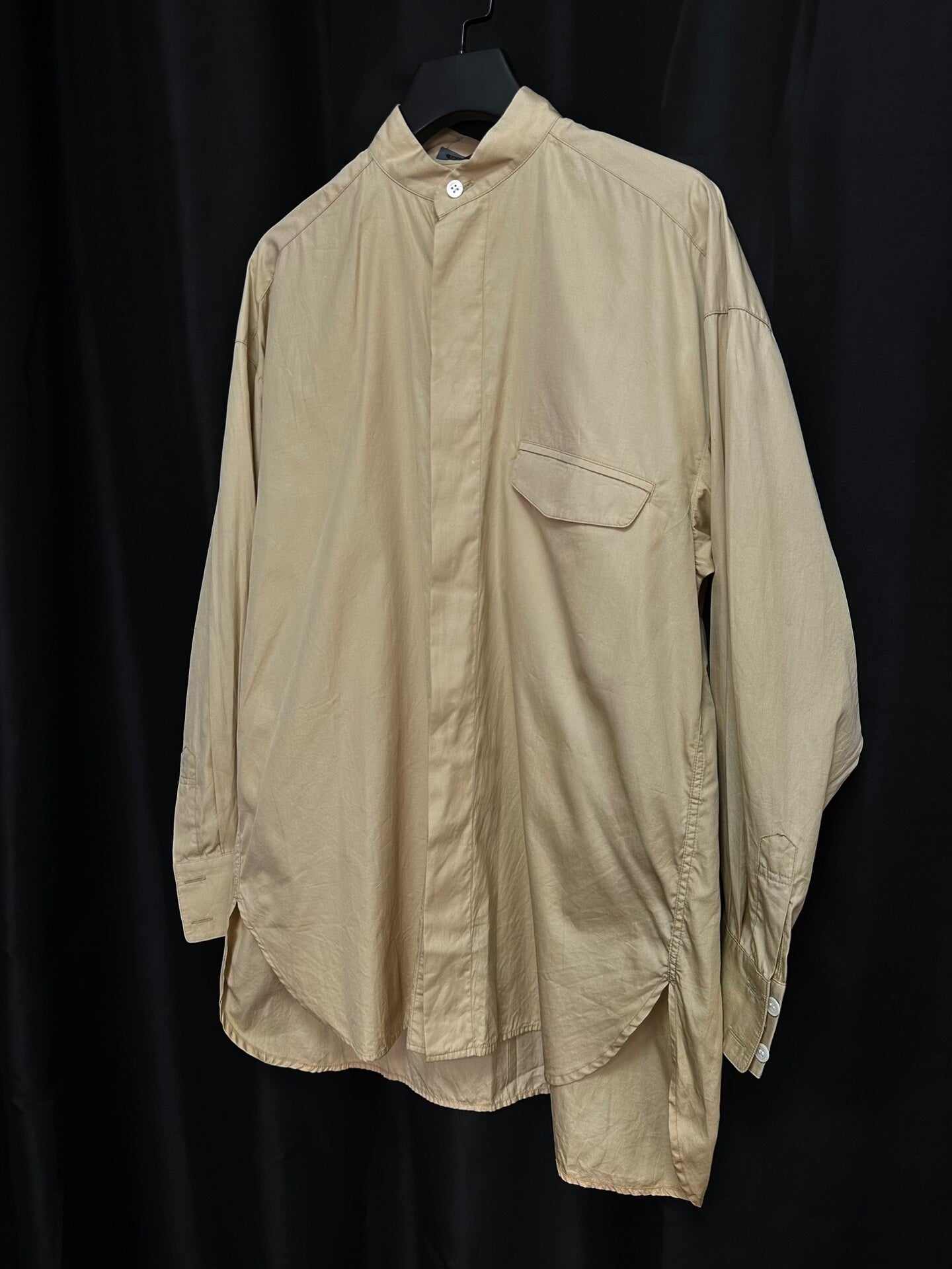 issey miyake 1980s beige stand-collar shirt
