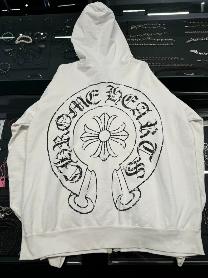 Chrome Hearts White Zip Hoodie with Cross Design-yf