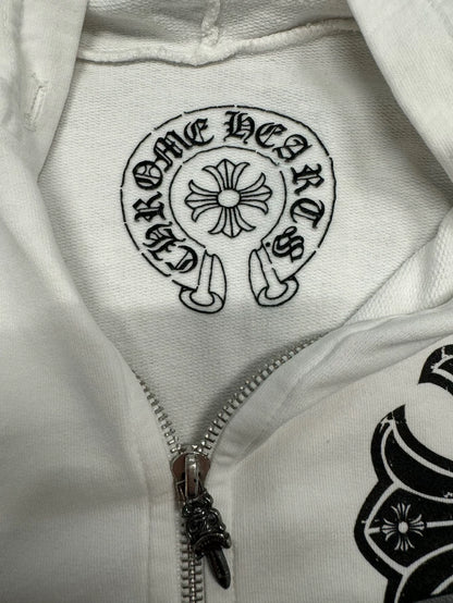 Chrome Hearts White Zip Hoodie with Cross Design-yf