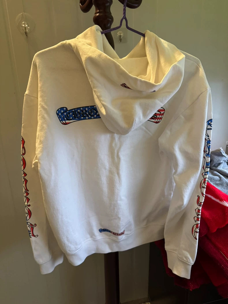 Chrome Hearts White Hoodie with Flag Prints