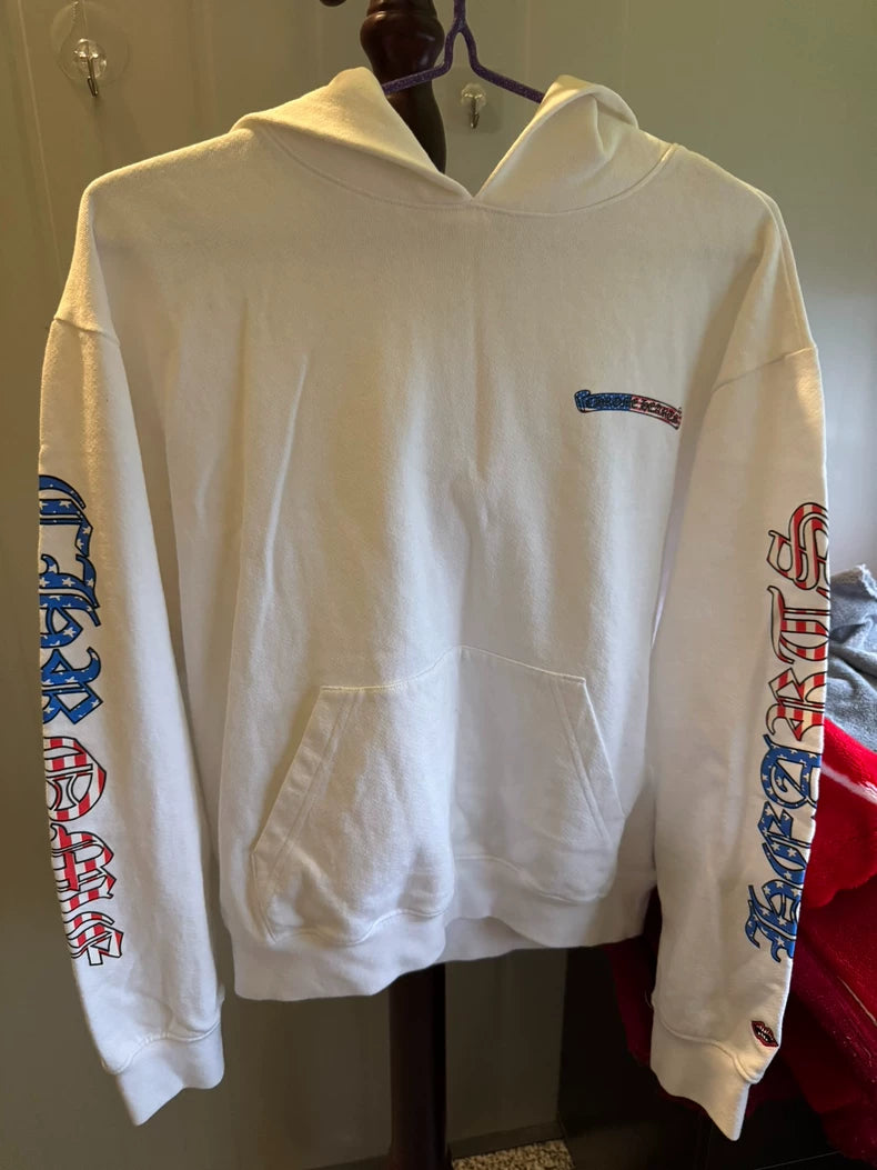 Chrome Hearts White Hoodie with Flag Prints