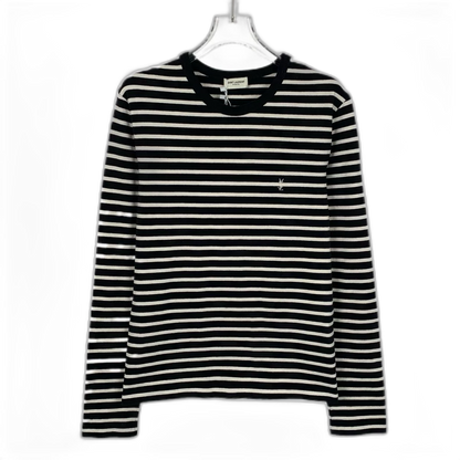 Saint Laurent Striped Logo Knit Long Sleeve Shirt