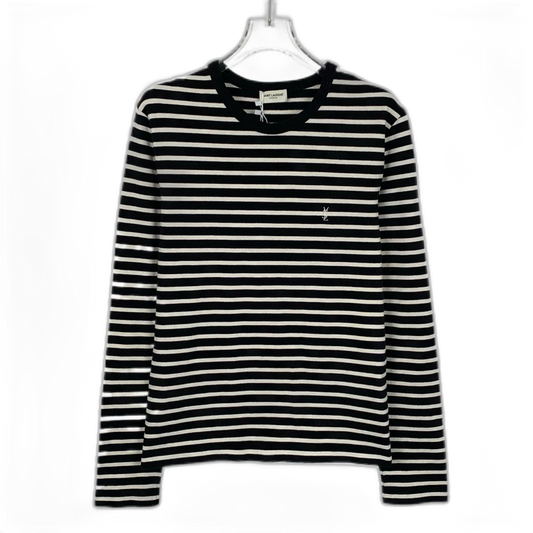 Saint Laurent Striped Logo Knit Long Sleeve Shirt
