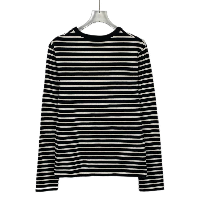 Saint Laurent Striped Logo Knit Long Sleeve Shirt