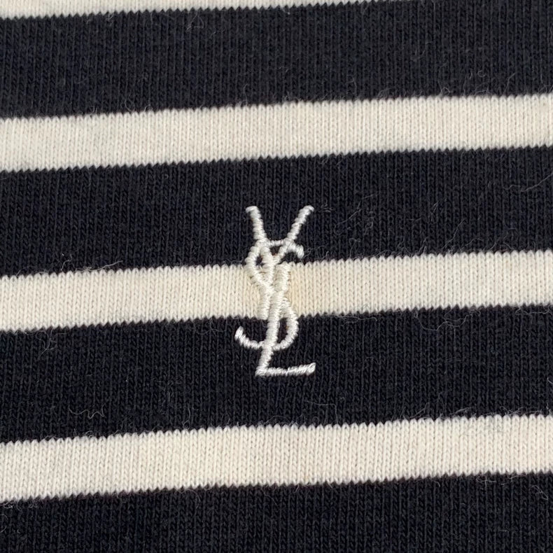Saint Laurent Striped Logo Knit Long Sleeve Shirt