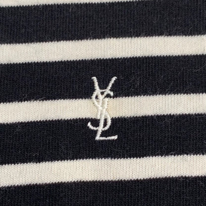 Saint Laurent Striped Logo Knit Long Sleeve Shirt
