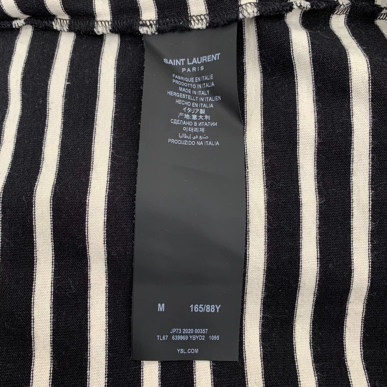 Saint Laurent Striped Logo Knit Long Sleeve Shirt