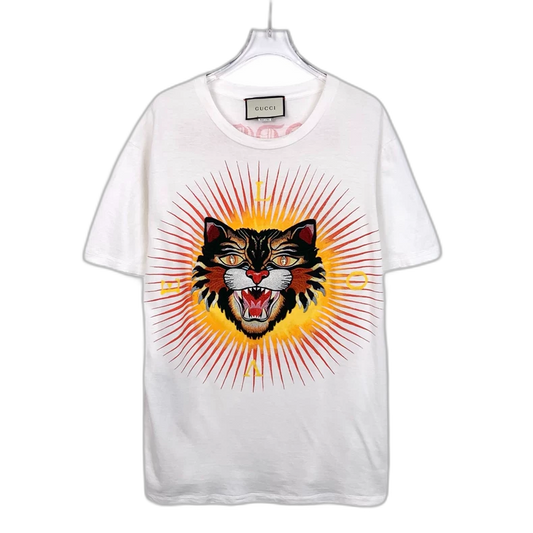 Gucci White Tiger Embroidered Cotton T-Shirt