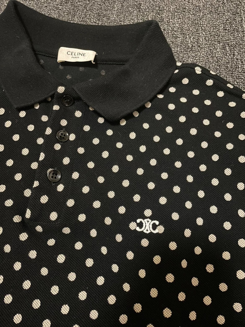 Celine Polka Dot Short Sleeve Polo-yf