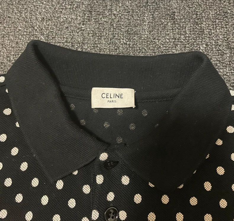 Celine Polka Dot Short Sleeve Polo-yf