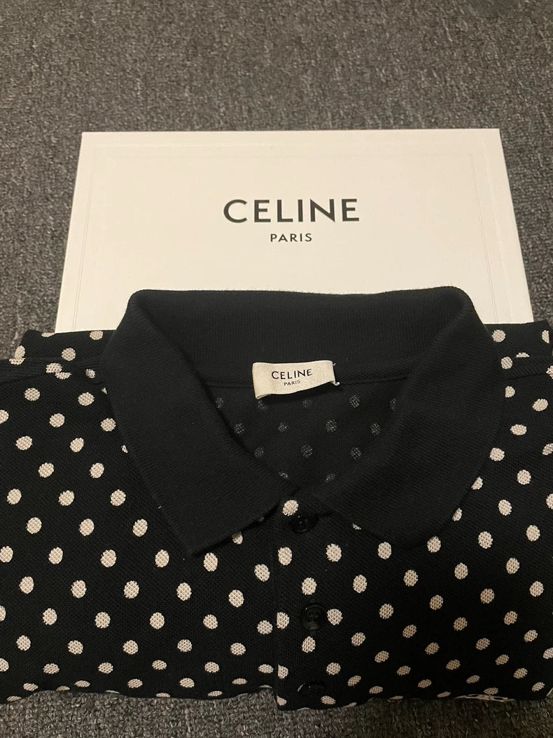 Celine Polka Dot Short Sleeve Polo-yf