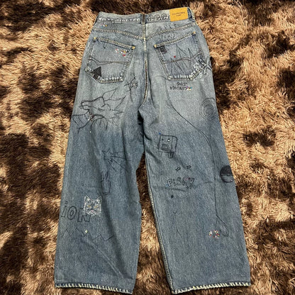 Balenciaga 22FW Crystal Graffiti Baggy Jeans