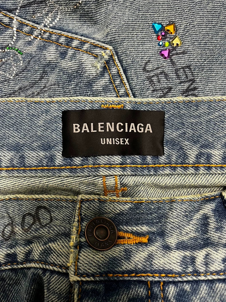 Balenciaga 22FW Crystal Graffiti Baggy Jeans